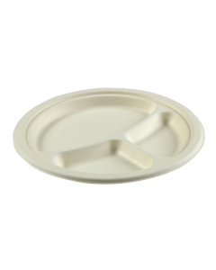 9" 3 Section Bagasse Compostable Plate