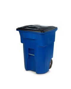 96 Gallon Blue Rotational Molded Wheeled Rectangular Trash Can with Lid
